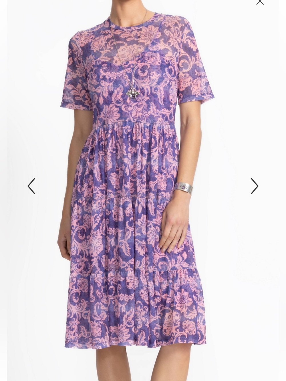 NWT Johnny Was Pink and Purple Florentina Mesh Tiered Dress Size M